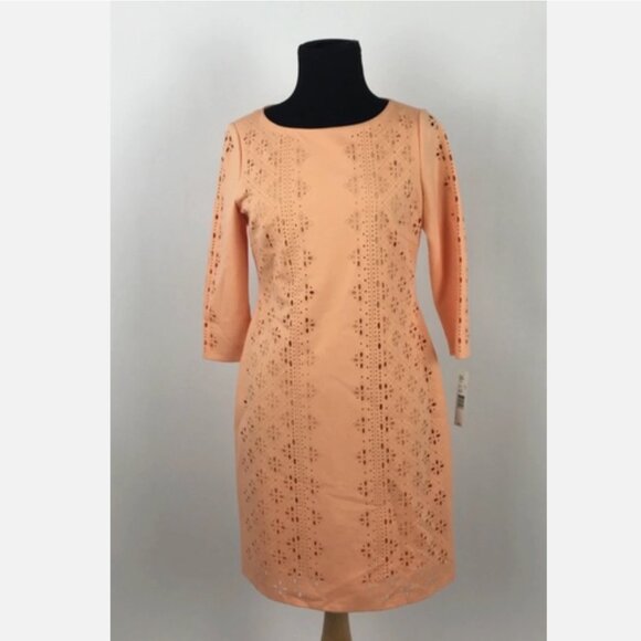 Antonio Melani Susannah Eyelet Sheath Tunic Midi Dress Pink Peach Dillards Sz 10 - Picture 1 of 12